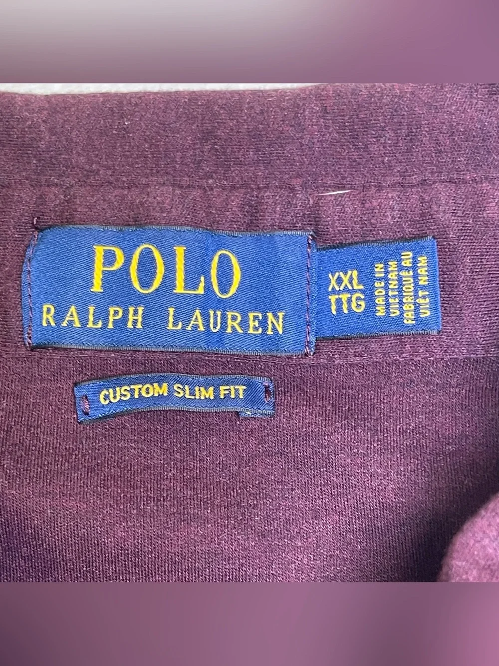 Ralph Lauren Men’s XXL Custom Slim Fit Polo Shirt Deep Burgundy Navy Pony